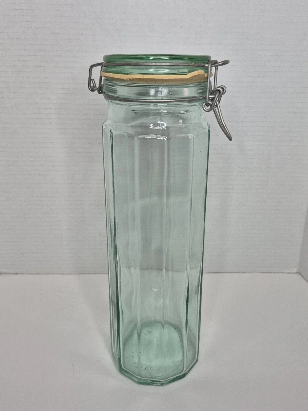 Vintage Vetreria Ettrusca Paneled Green Glass Jar Spaghetti Jar Italy 13in Tall